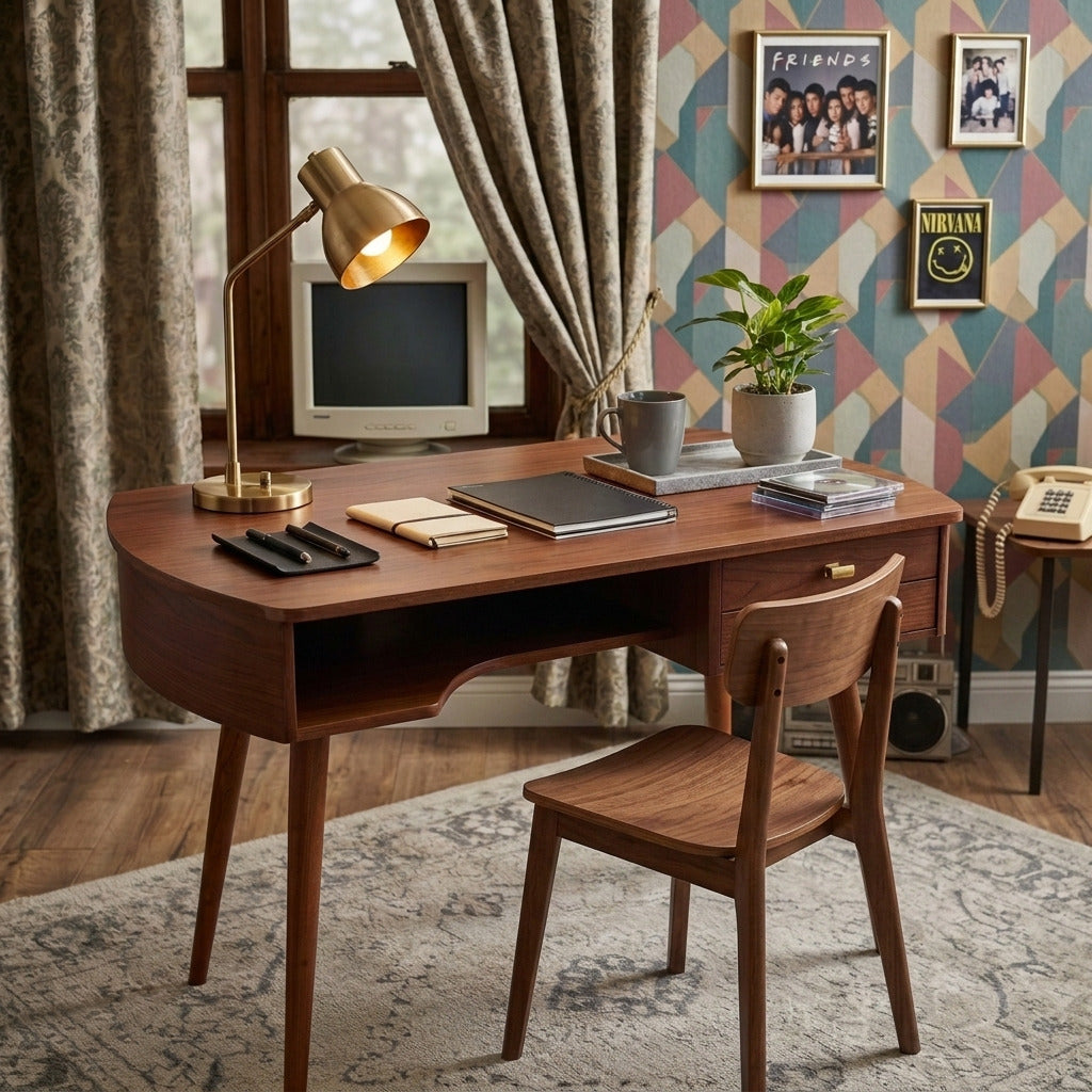 Klassischer Schreibtisch aus Massivholz in einem Homeoffice