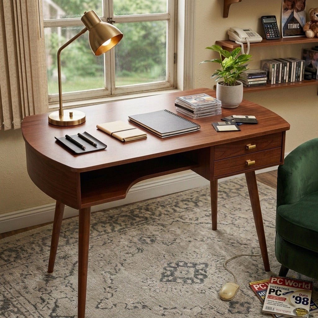 Mid-Century-Modern-Chefschreibtisch aus Massivholz