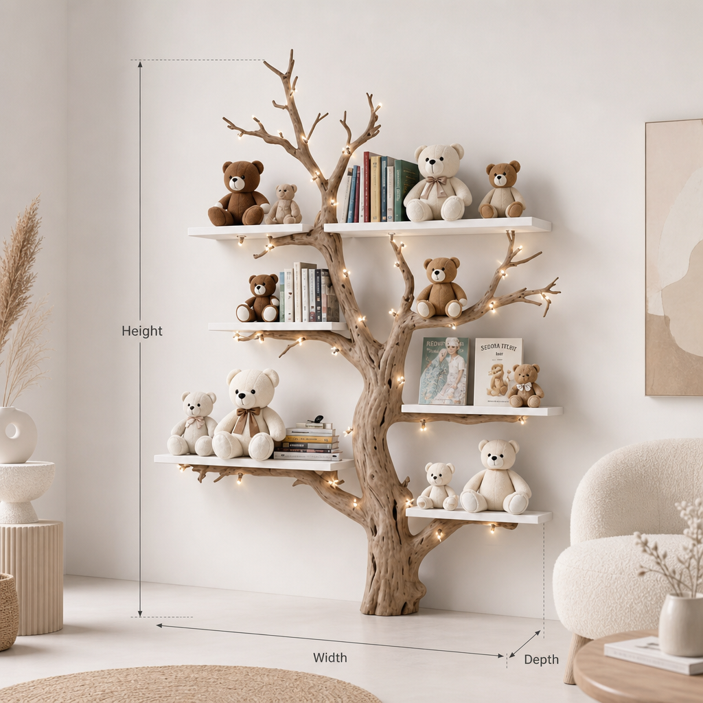 Handgefertigtes Baum-Bücherregal für Kinder als Babyzimmer- und Kinderzimmer-Wanddekor