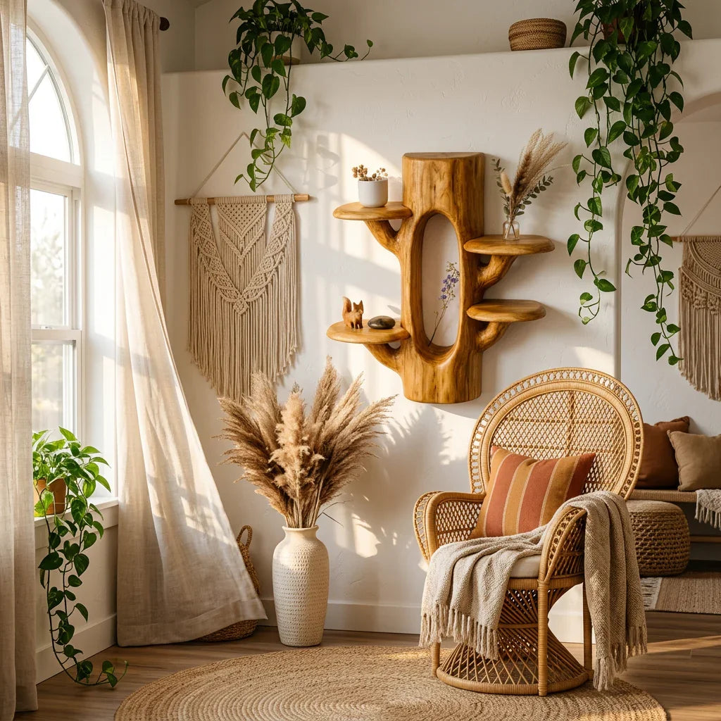 Pilz-Baumstamm-Wandregal mit hohler Schaunische – Skulpturale Schwebregale aus Massivholz für Wohnzimmer, Schlafzimmer & Eingangsbereich – Ashdeco 2026