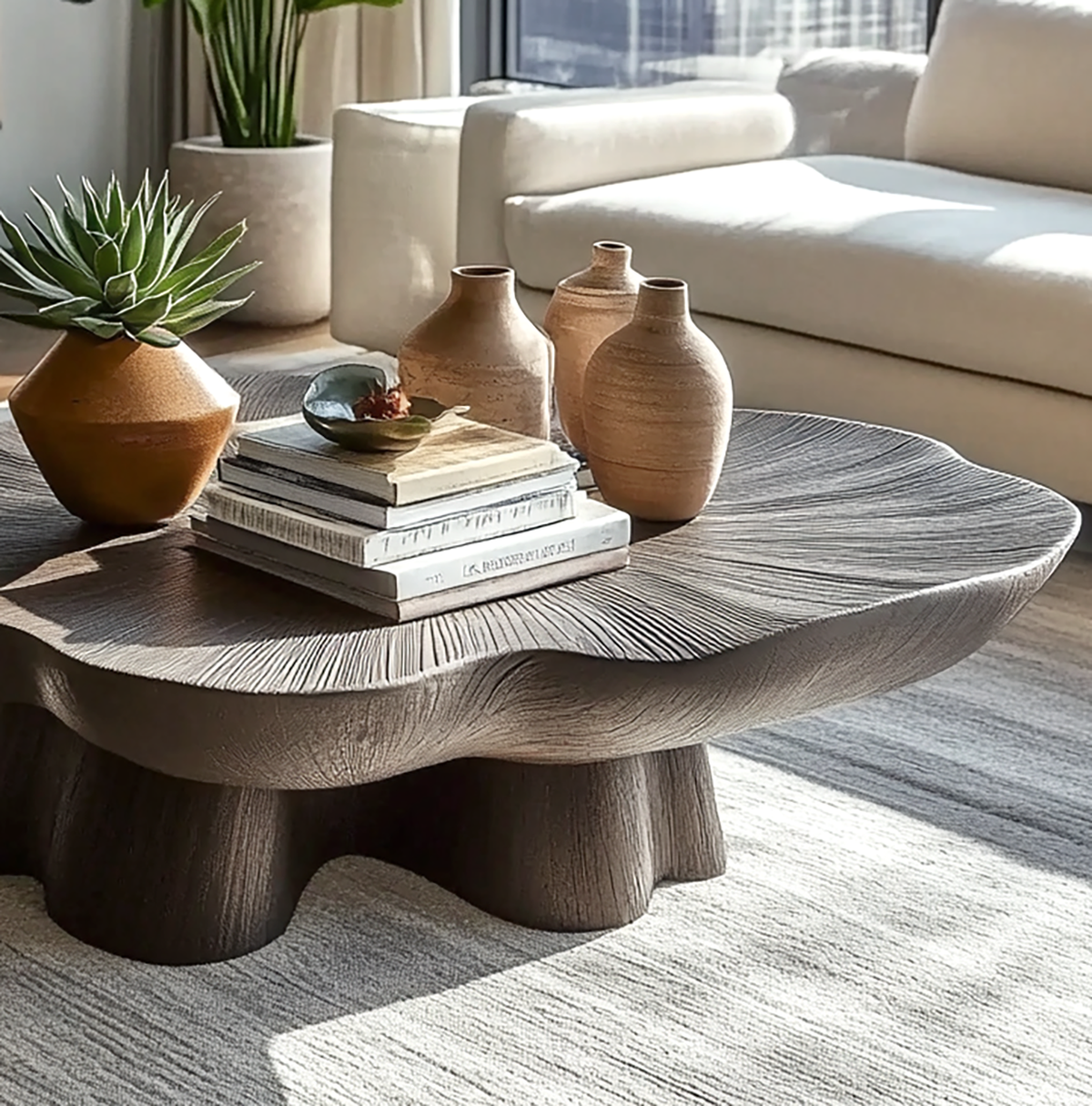 Einzigartiger Couchtisch in Blütenblattform – Minimalistische Wohnzimmermöbel