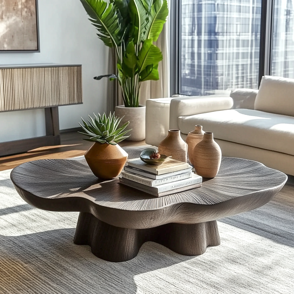 Einzigartiger Couchtisch in Blütenblattform – Minimalistische Wohnzimmermöbel