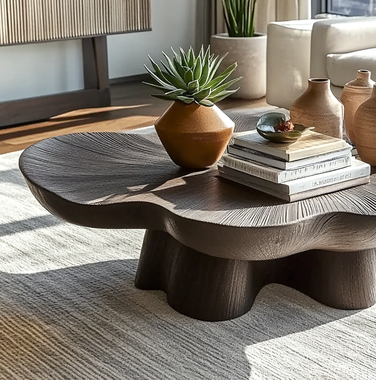 Einzigartiger Couchtisch in Blütenblattform – Minimalistische Wohnzimmermöbel