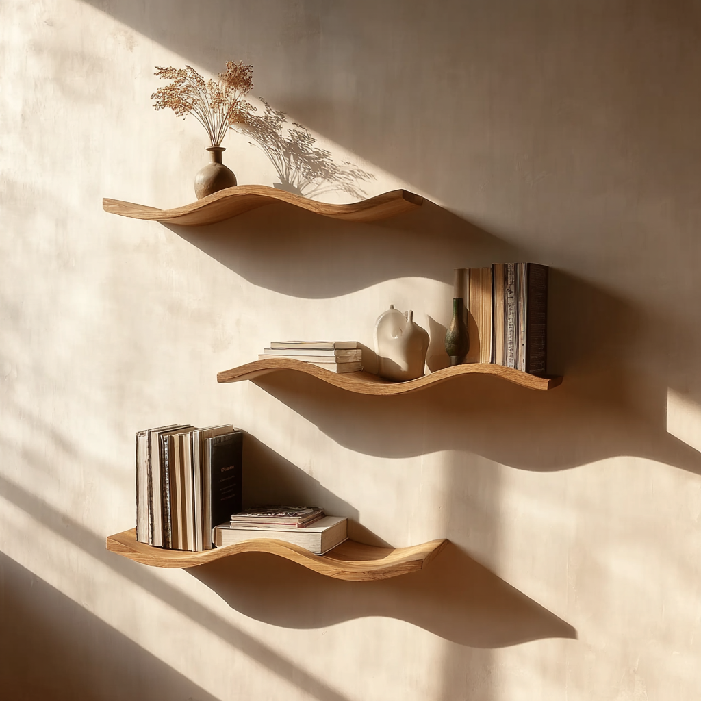 Handgefertigtes Schweberegal mit Baumkante – Massivholz-Wanddeko & minimalistisches Wohnaccessoire