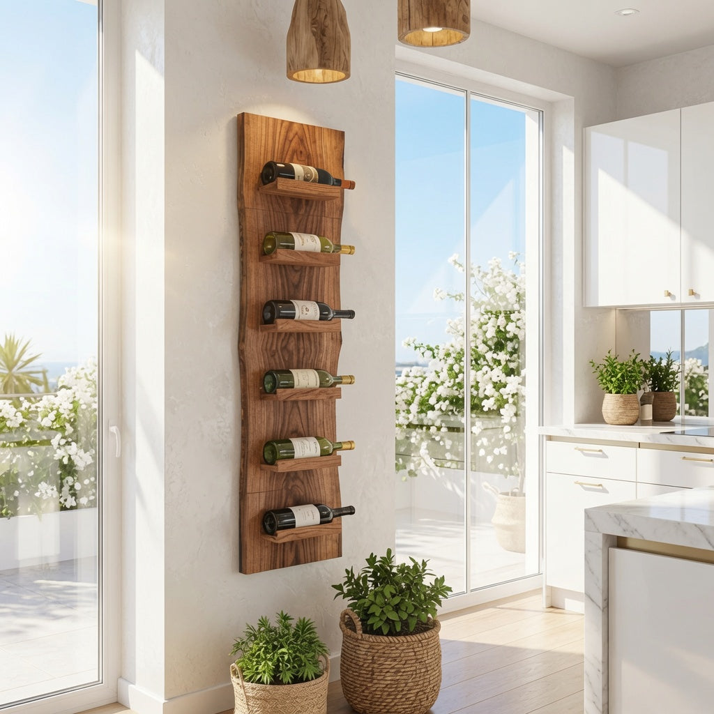 Baumkanten-Wein-Wandhalter aus Holz, gefertigt aus Naturhartholz
