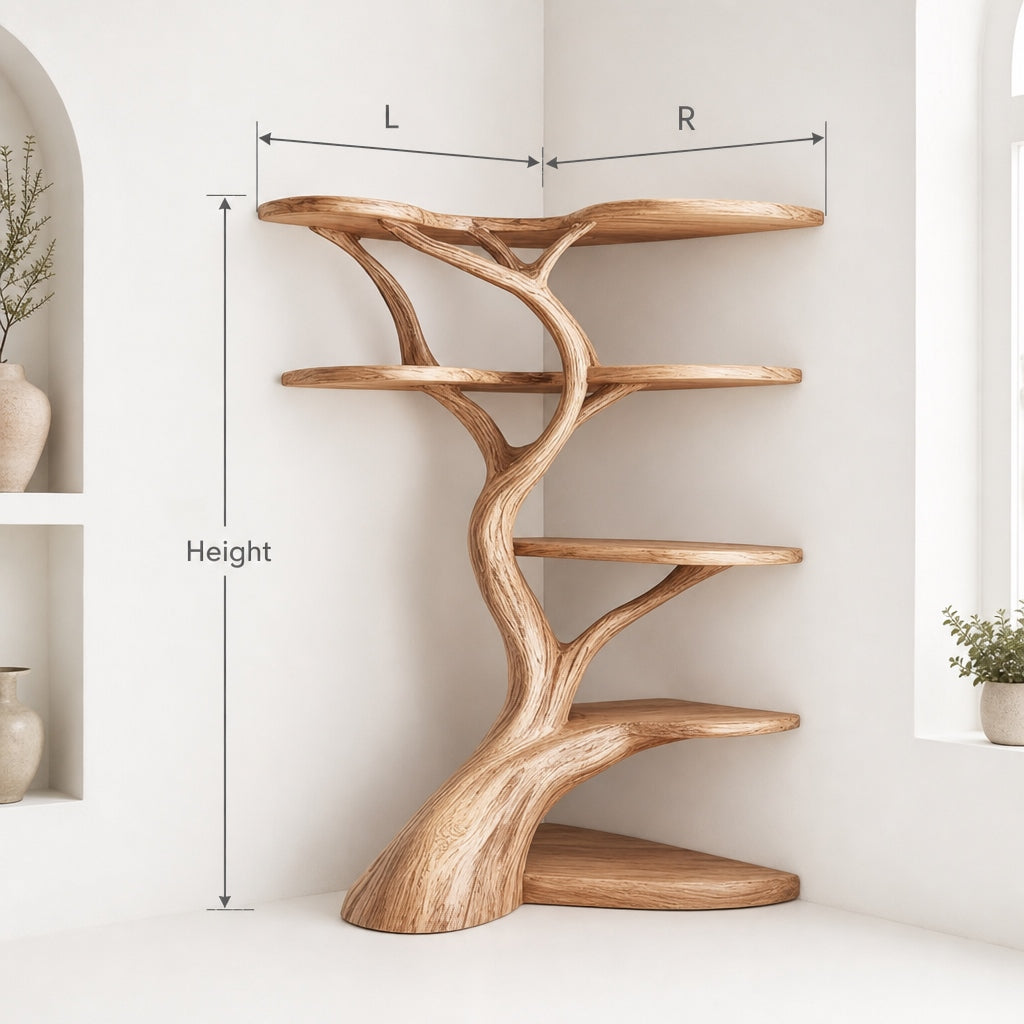 Wandmontiertes Baum-Bücherregal – Handgemachtes Holz-Wandregal für das Wohnzimmer