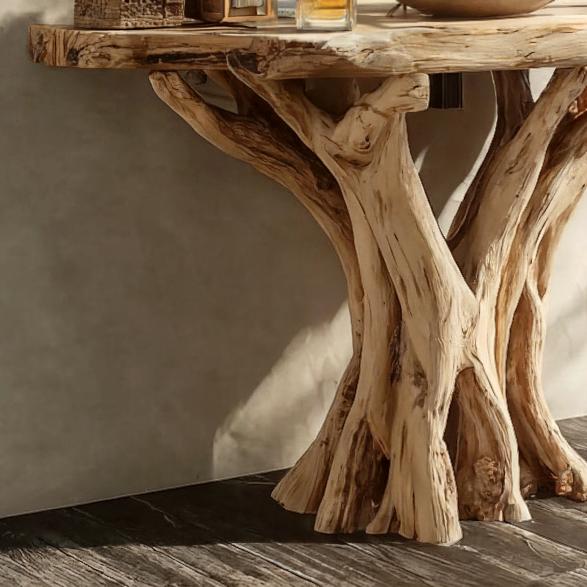 Farmhouse-Eck-Waschtisch aus Holz mit Live-Edge – rustikaler Stil