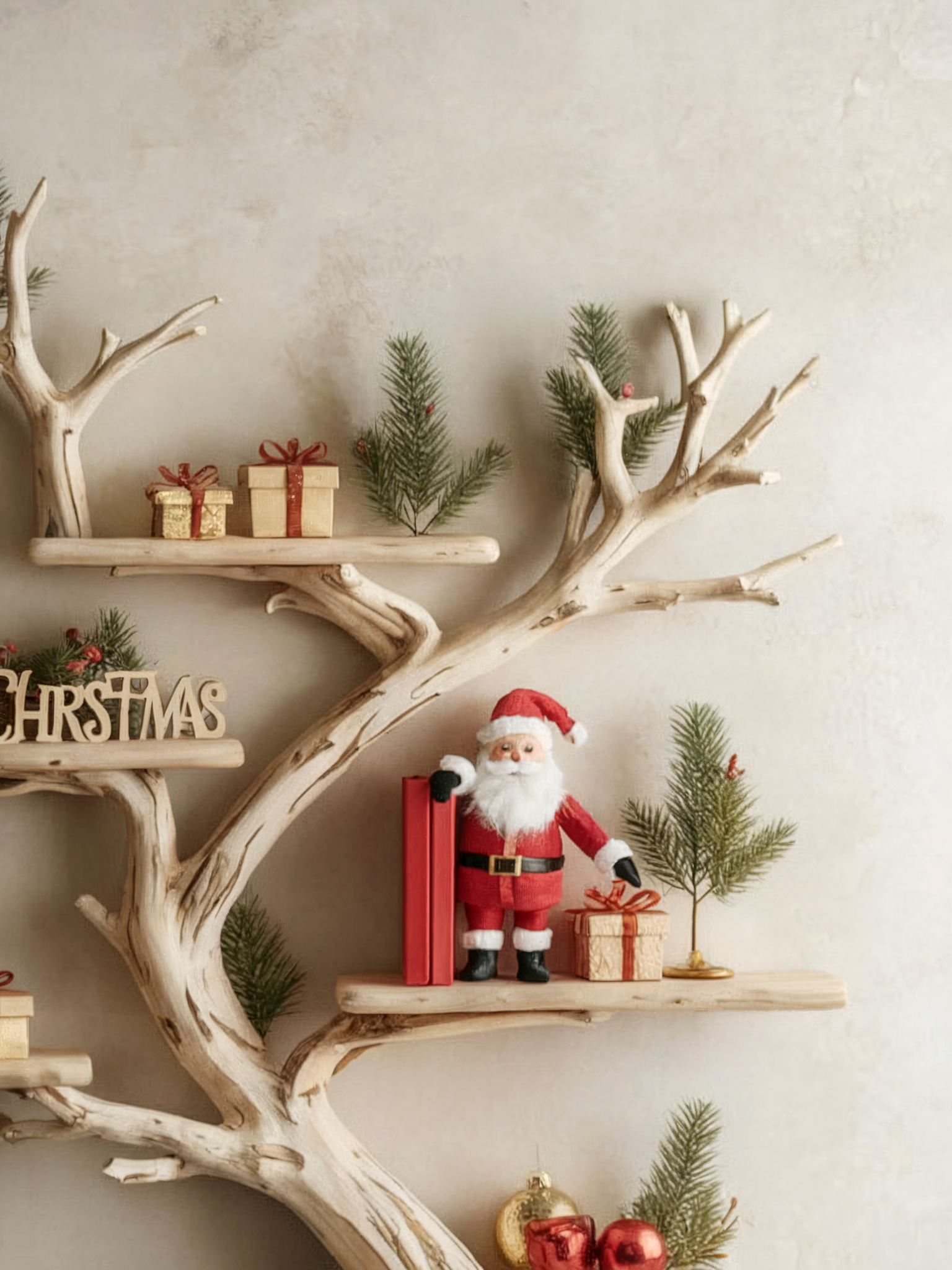 Rustikales Eck-Schweberegal – Baum-Regal aus Treibholz mit Baumkante, wandmontiert