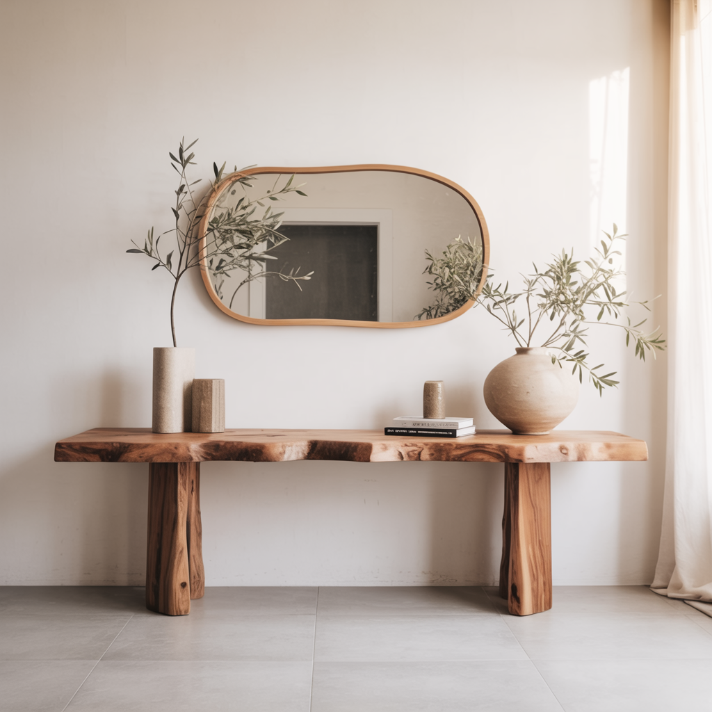 Rustikaler Massivholz-Konsolentisch – Handgefertigt für Flur oder Festdekoration