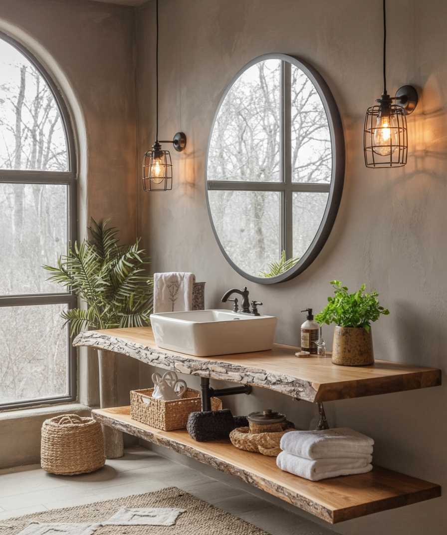 Handgefertigtes Eckregal aus recyceltem Holz mit Live-Edge-Design