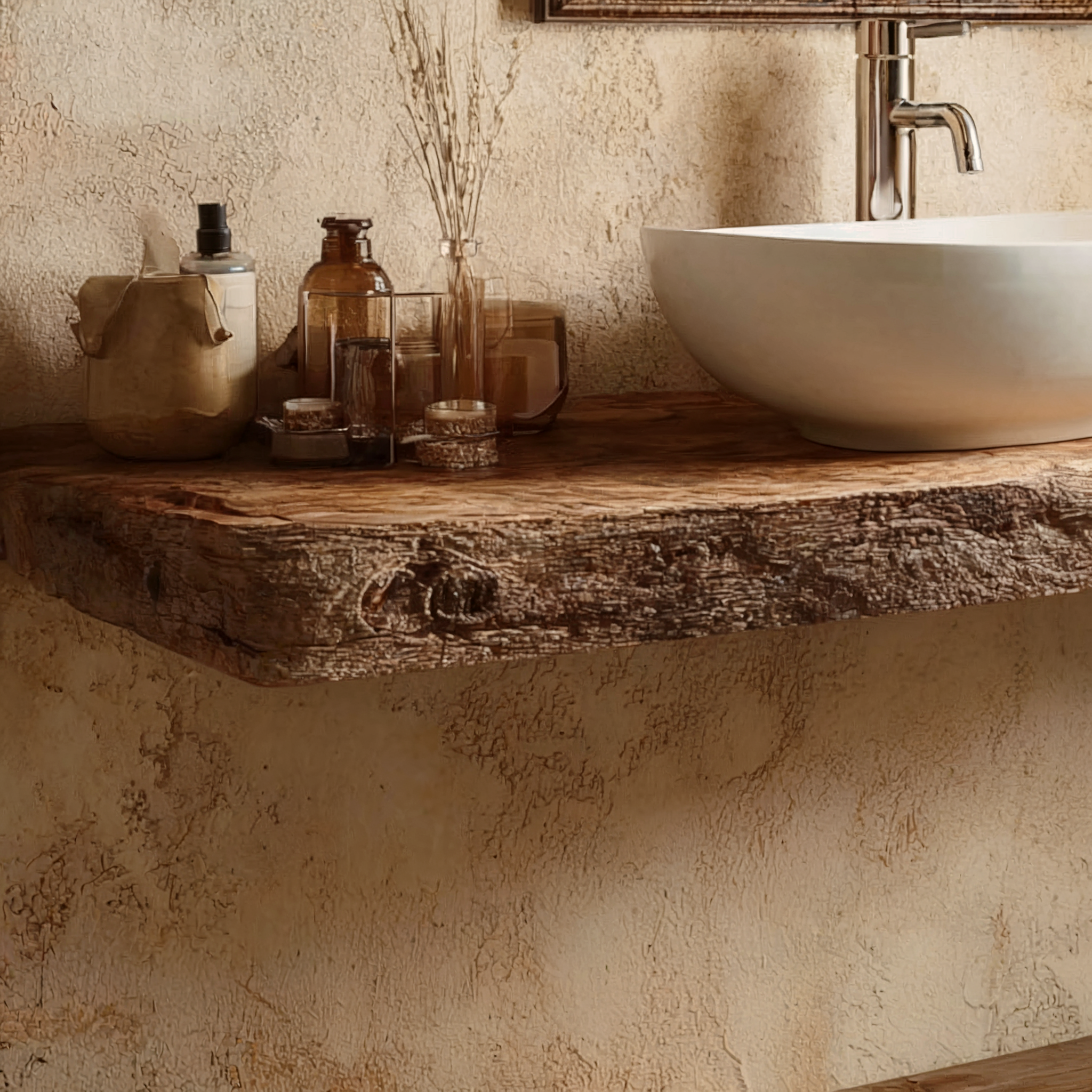 Rustikales handgefertigtes Eckregal aus Holz mit Live-Edge-Design