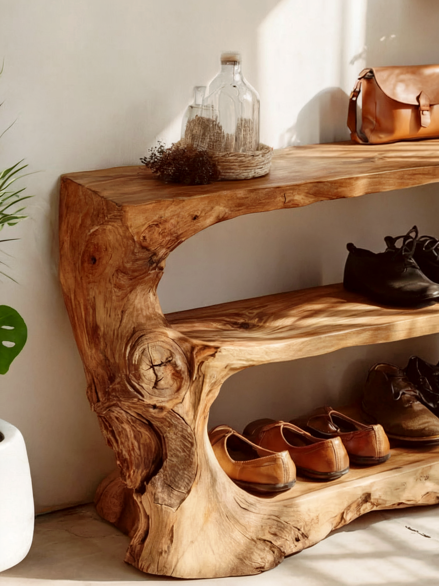 Mid-Century Schuhregal – Massivholz-Sitzbank für den Eingangsbereich