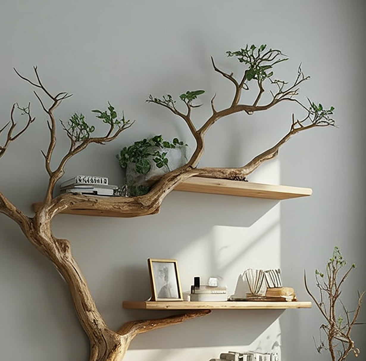 Handgefertigtes Wandregal aus Holz – Baum-inspiriertes Branchendesign