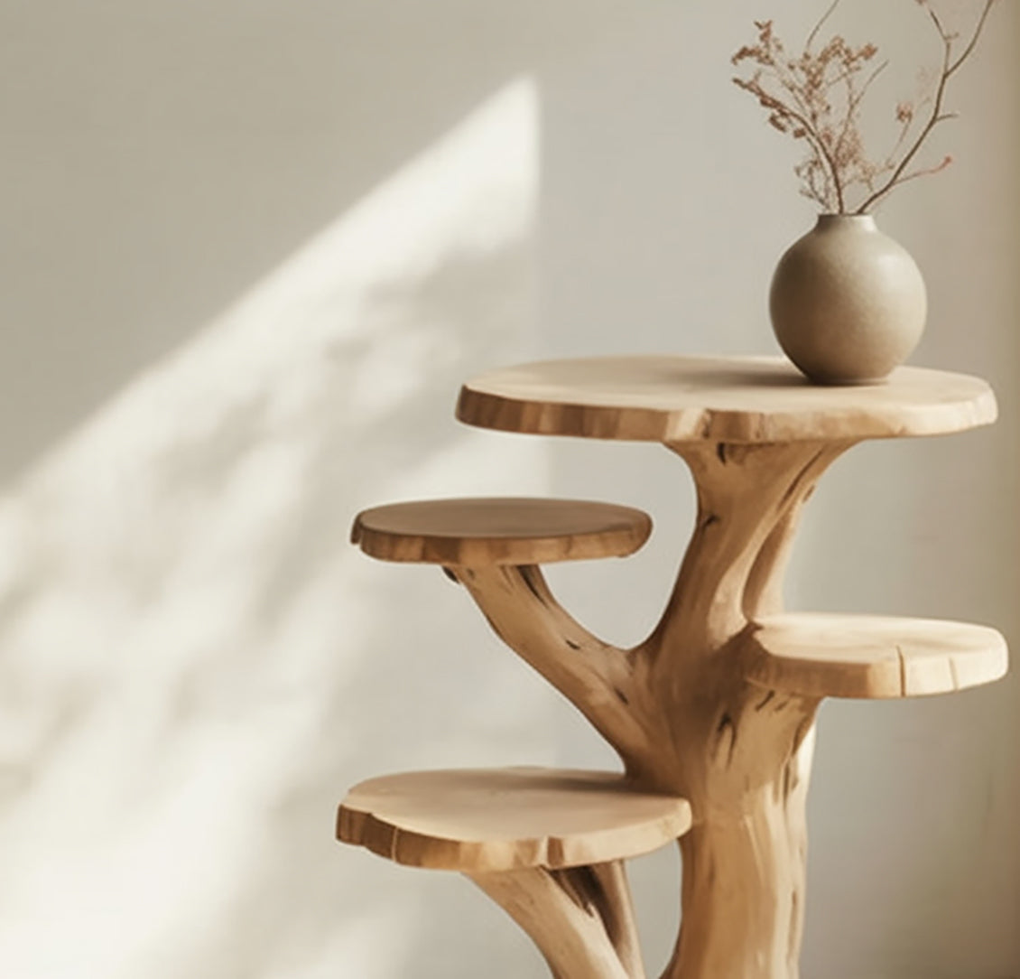 Beistelltisch aus Baumstamm – mehrstufiges Holz-Display