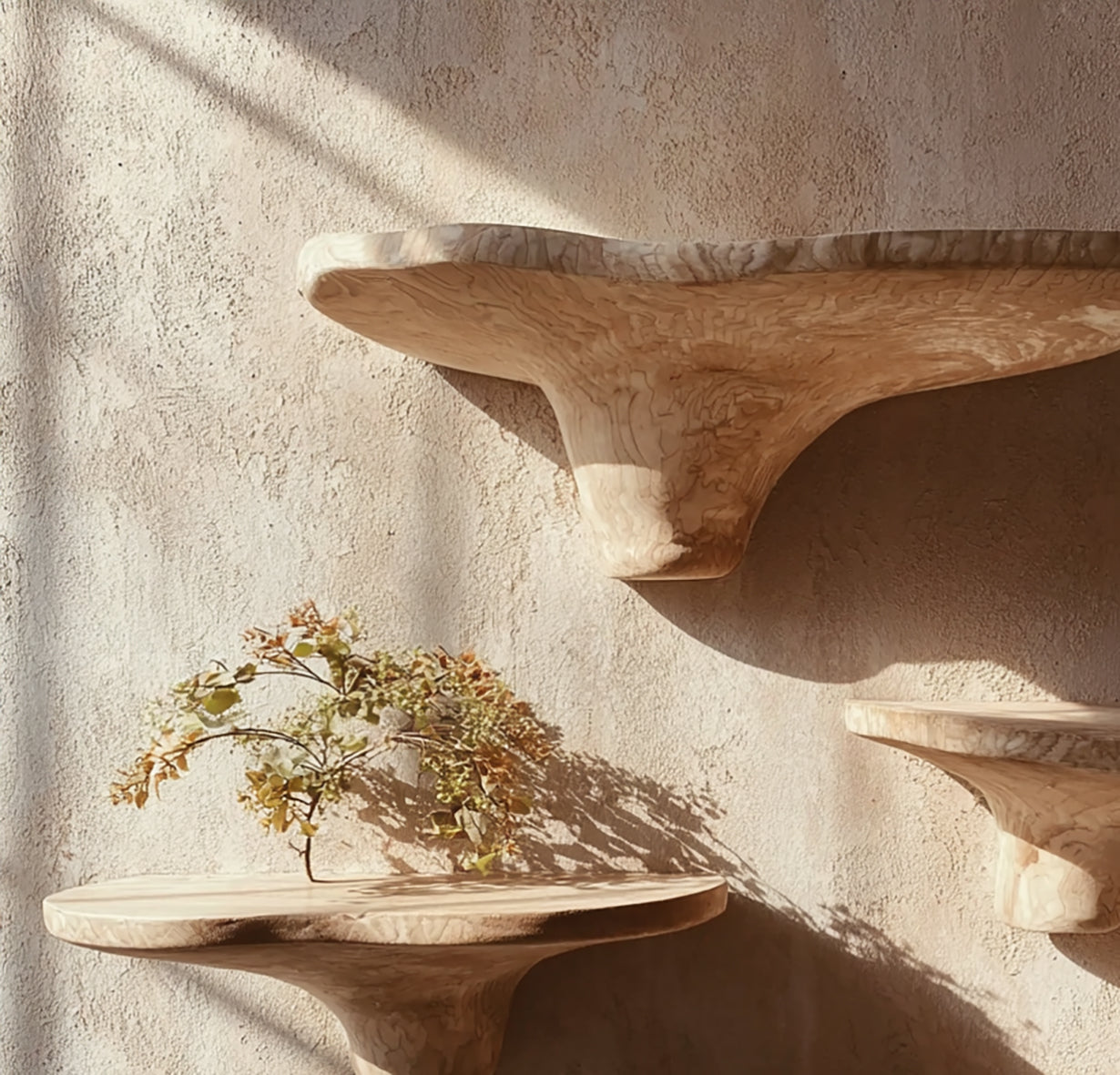 Rustikale Pilz Wandregale aus Holz – Schwebend mit Halterung