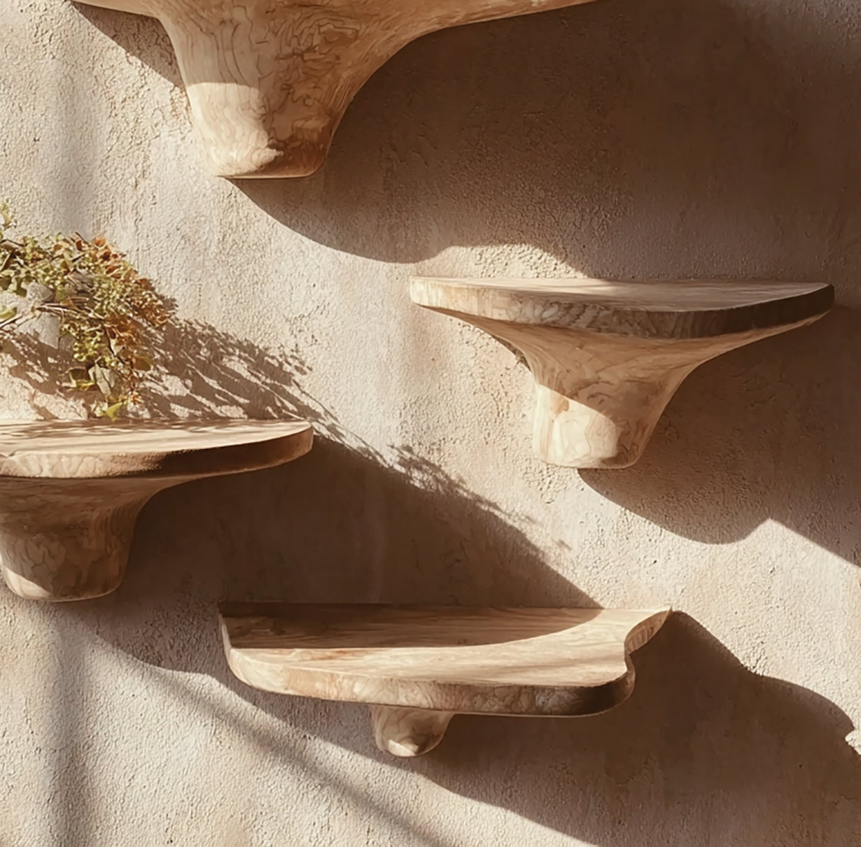 Rustikale Pilz Wandregale aus Holz – Schwebend mit Halterung