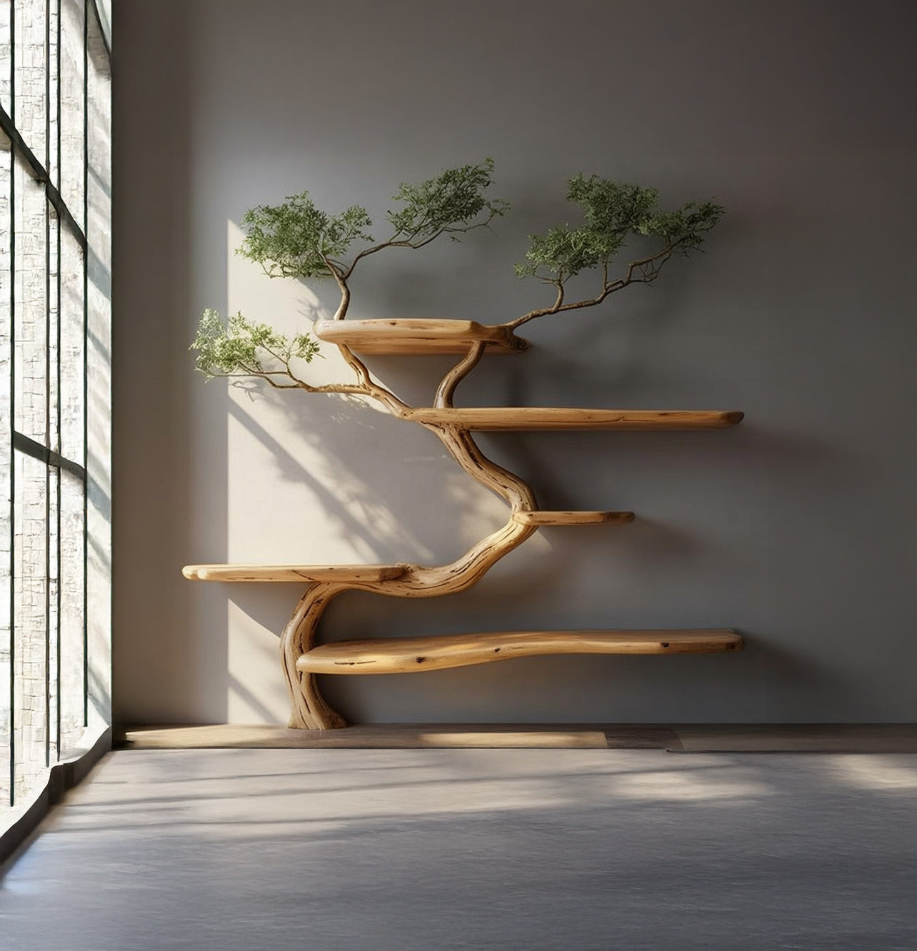 Rustikales Tree Branch Bücherregal – Handgemachte Wanddeko aus Massivholz
