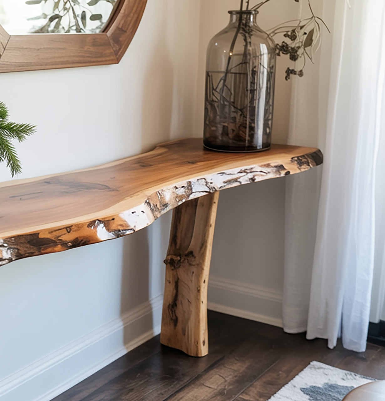 Handgefertigter Konsolentisch aus Massivholz mit Baumdesign