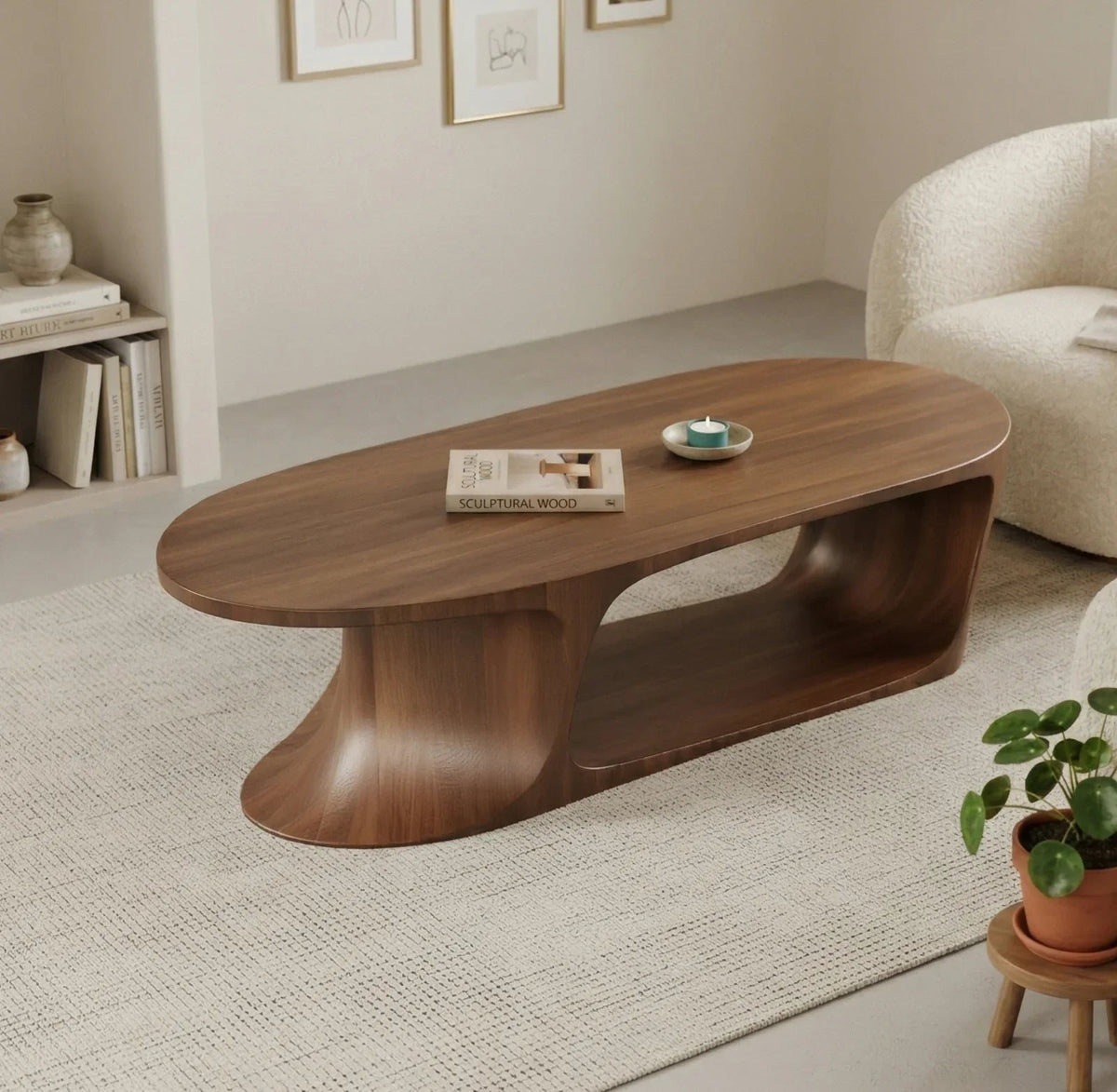 Ovaler Holztisch im handgefertigten Design für moderne Interieurs