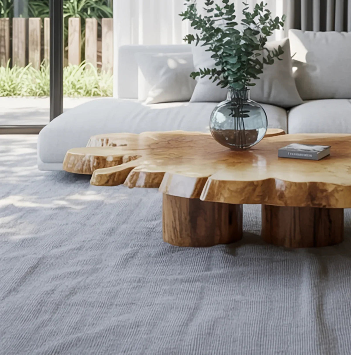 Couchtisch aus Massivholz fürs Wohnzimmer mit handgefertigter Oberfläche