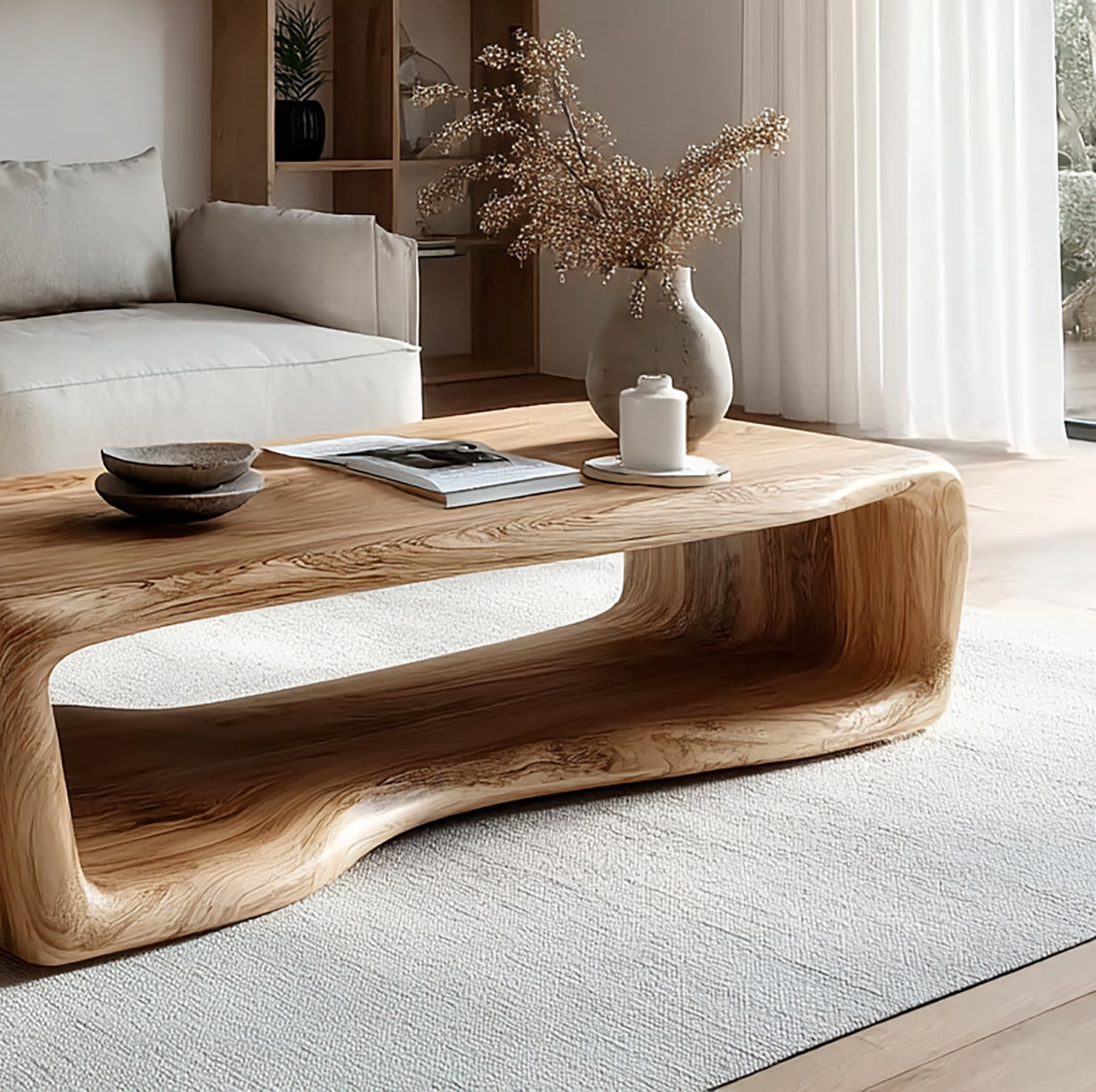 Rustikaler Live Edge Couchtisch – Massivholz Wohnzimmertisch