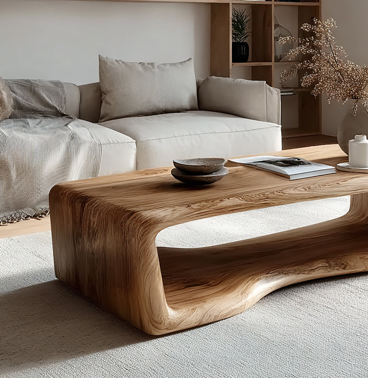 Rustikaler Live Edge Couchtisch – Massivholz Wohnzimmertisch