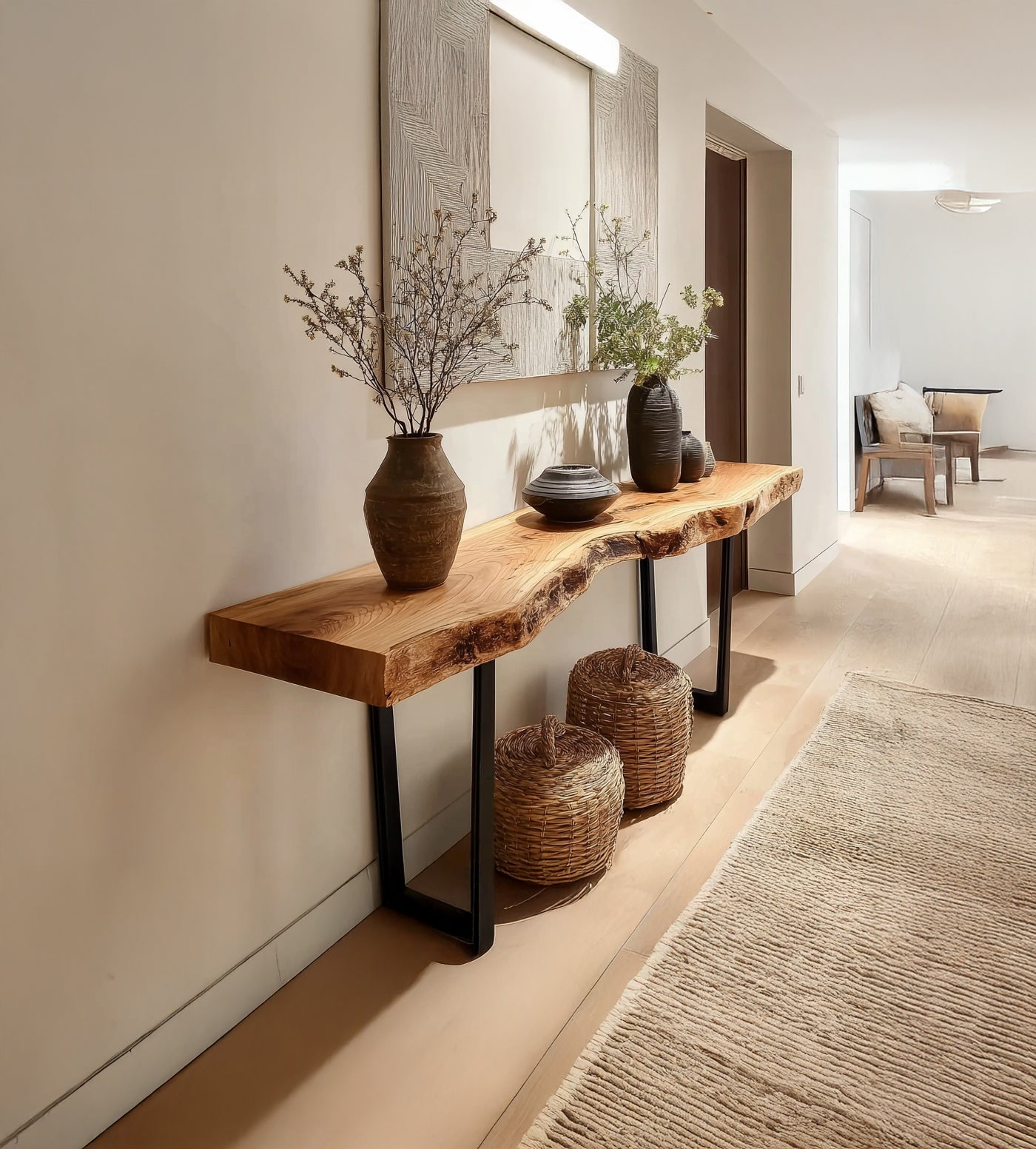 Konsolentisch – Live-Edge-Sofatisch, modern, natürliche Baumkante, vielseitig für Sofa oder Flur