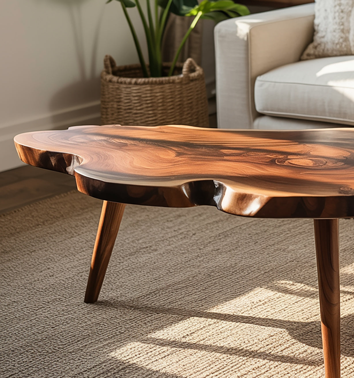 Live-Edge Couchtisch aus Massivholz – handgefertigter rustikaler Wohnzimmertisch