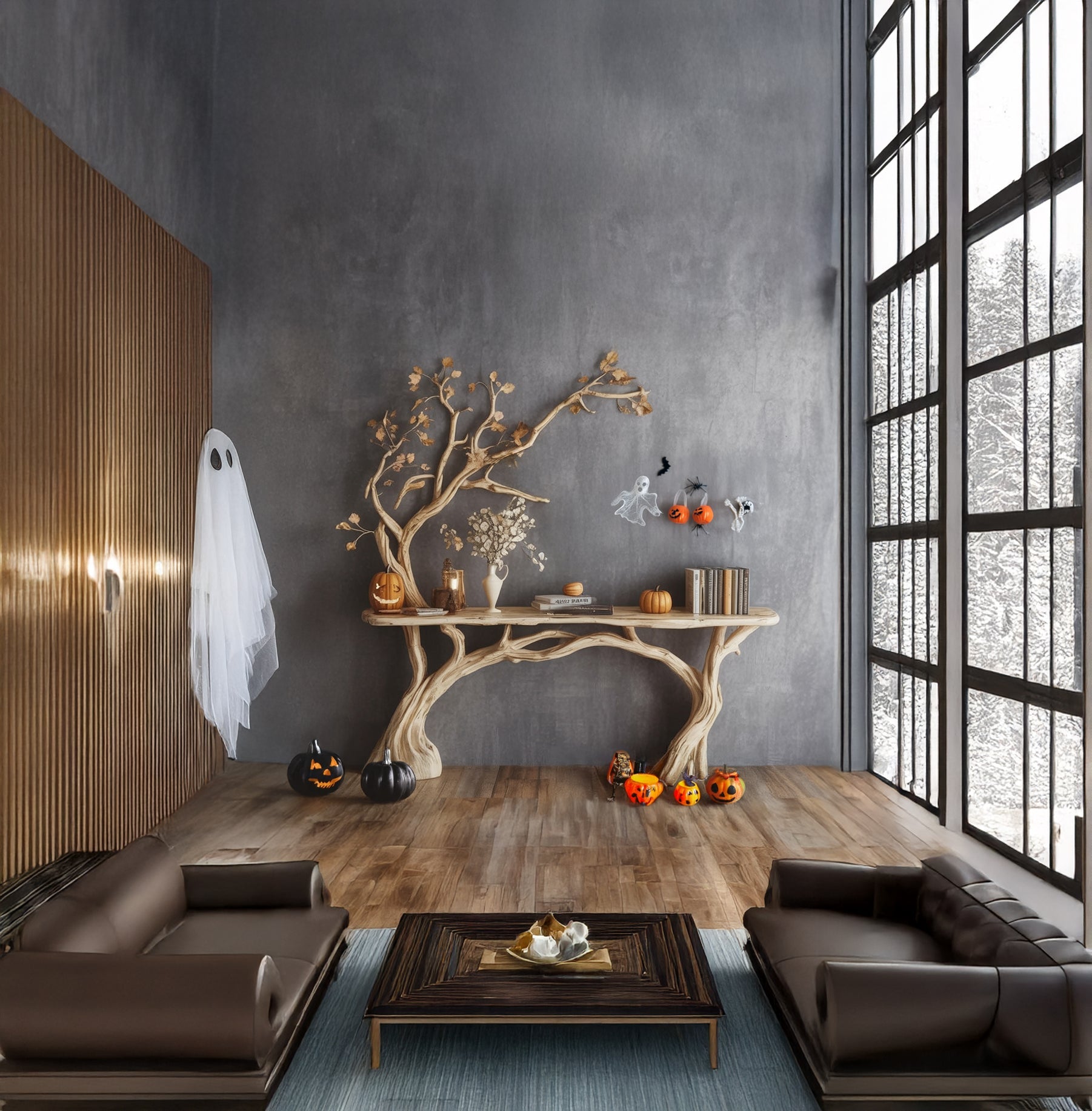 Schmales Floating-Console-Regal mit Baumkante – handgefertigt aus Massivholz