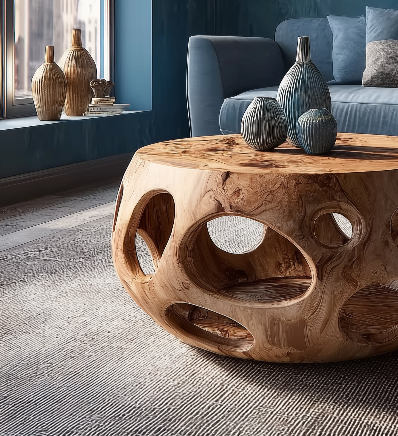 Runder Couchtisch aus Massivholz mit Naturkante – rustikaler Bauernhaus-Stil