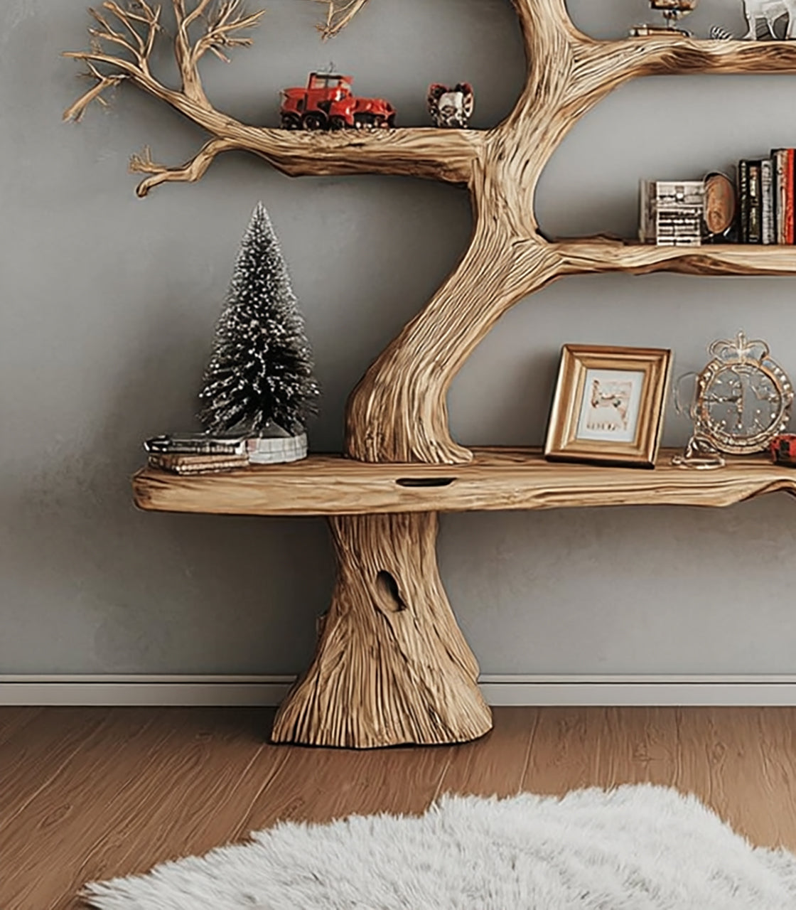 Rustikales Baum-Bücherregal aus Holz – Ast-Design für Wohnzimmer