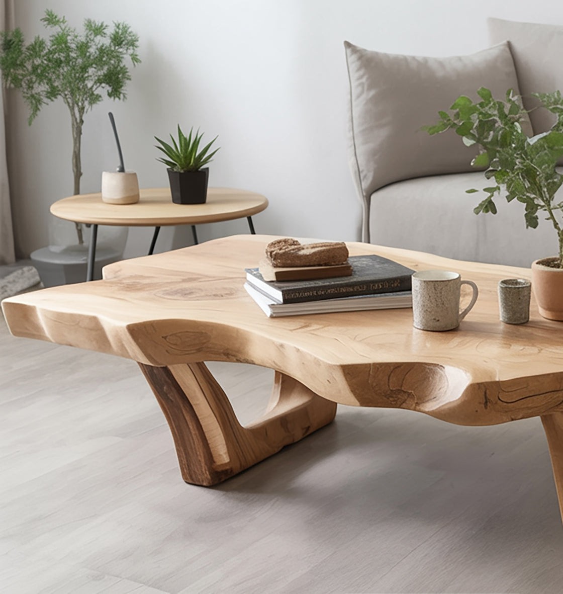 Rustikaler Massivholz-Couchtisch mit Baumkante – handgefertigt & einzigartig