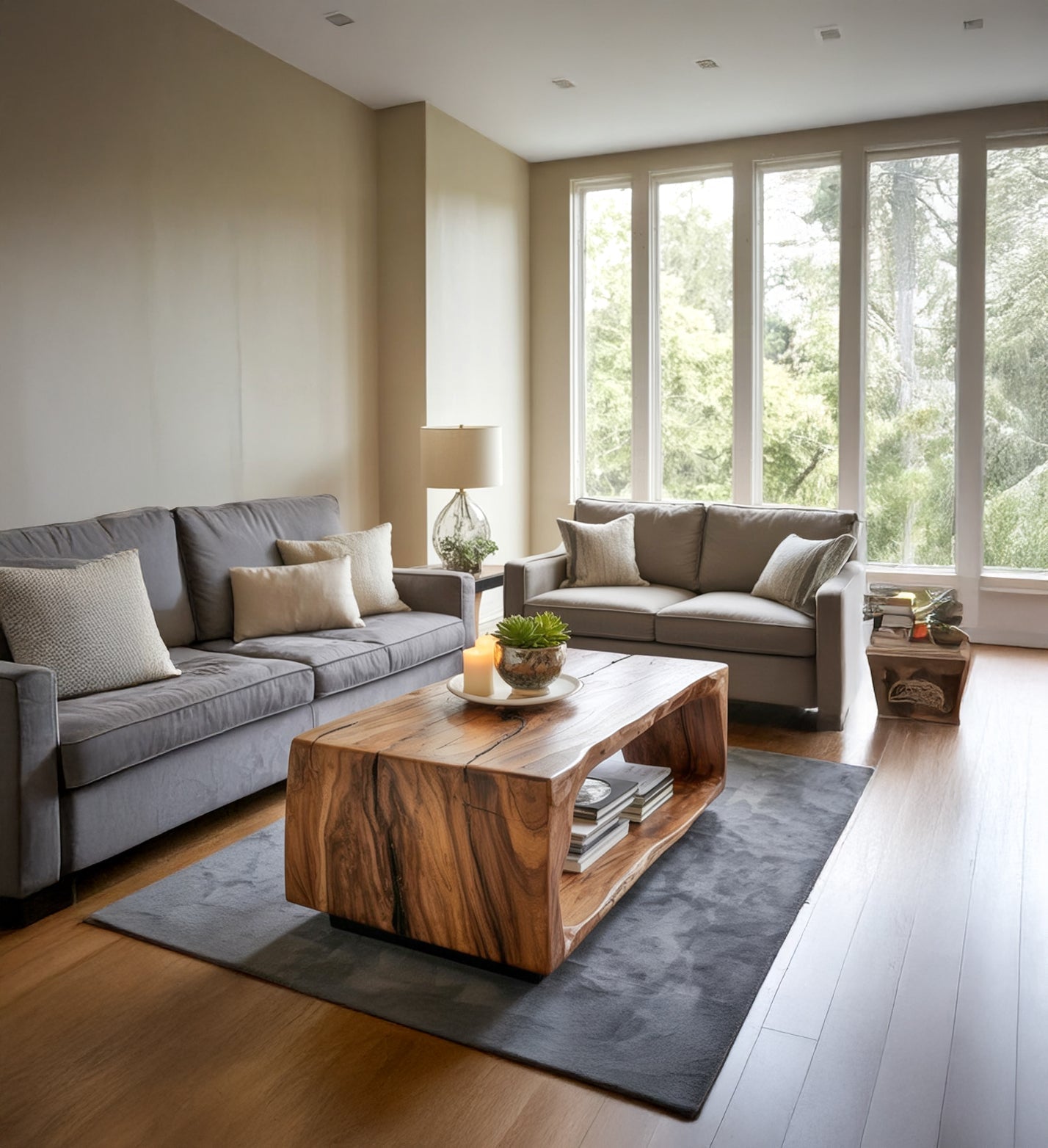 Handgefertigter Walnuss-Couchtisch mit Live Edge – Massivholz, Modernes Design