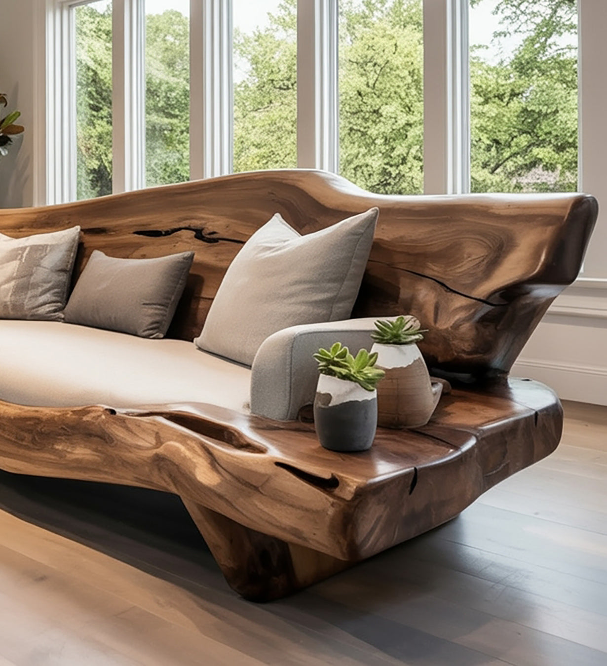 Organisch-skulpturales Holzsofa aus Massivholz – Handgefertigtes Natural-Edge-Design