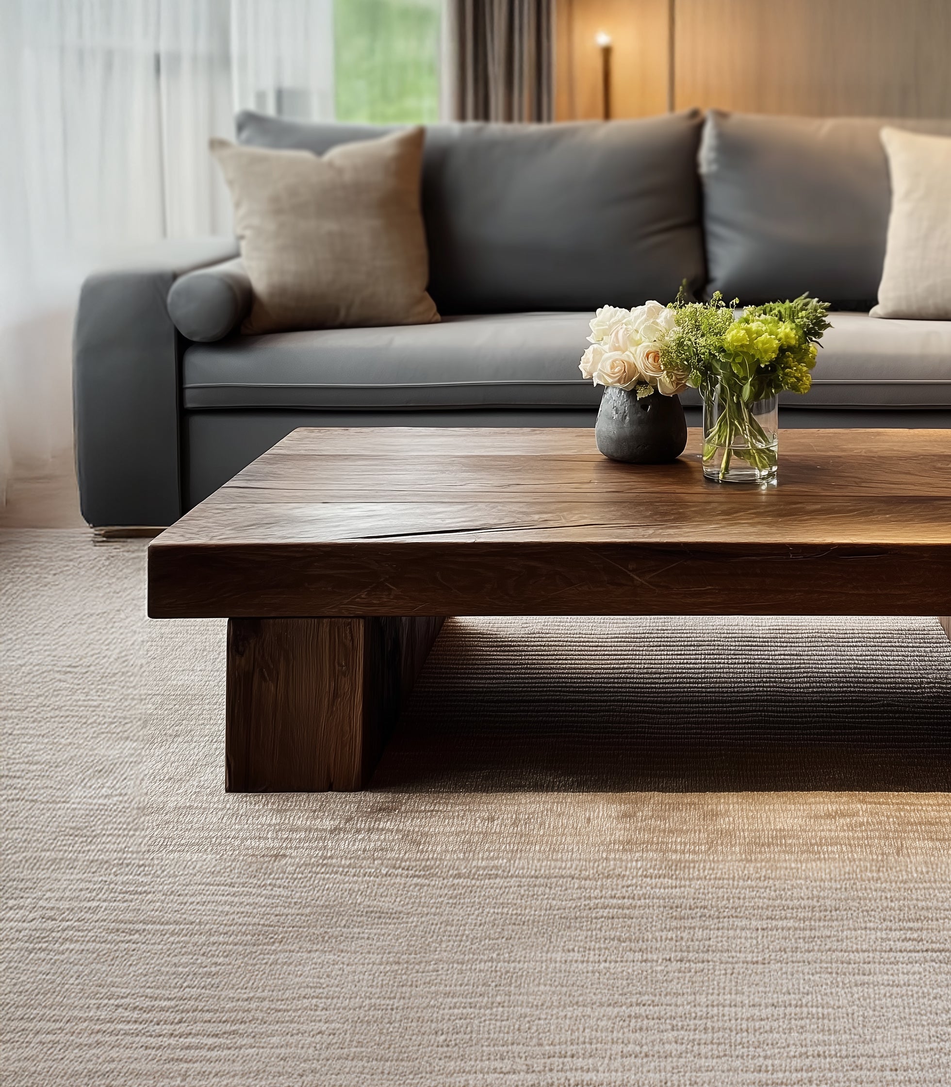 Rustikaler handgefertigter Holzcouchtisch – Massivholz mit Baumkante, Landhausstil