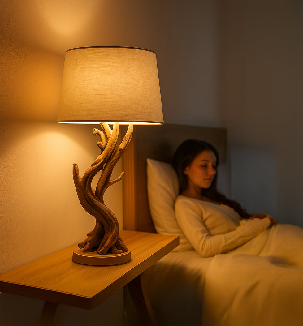 Handgefertigte Stehlampe aus Kiefernholz – rustikales Wohnaccessoire