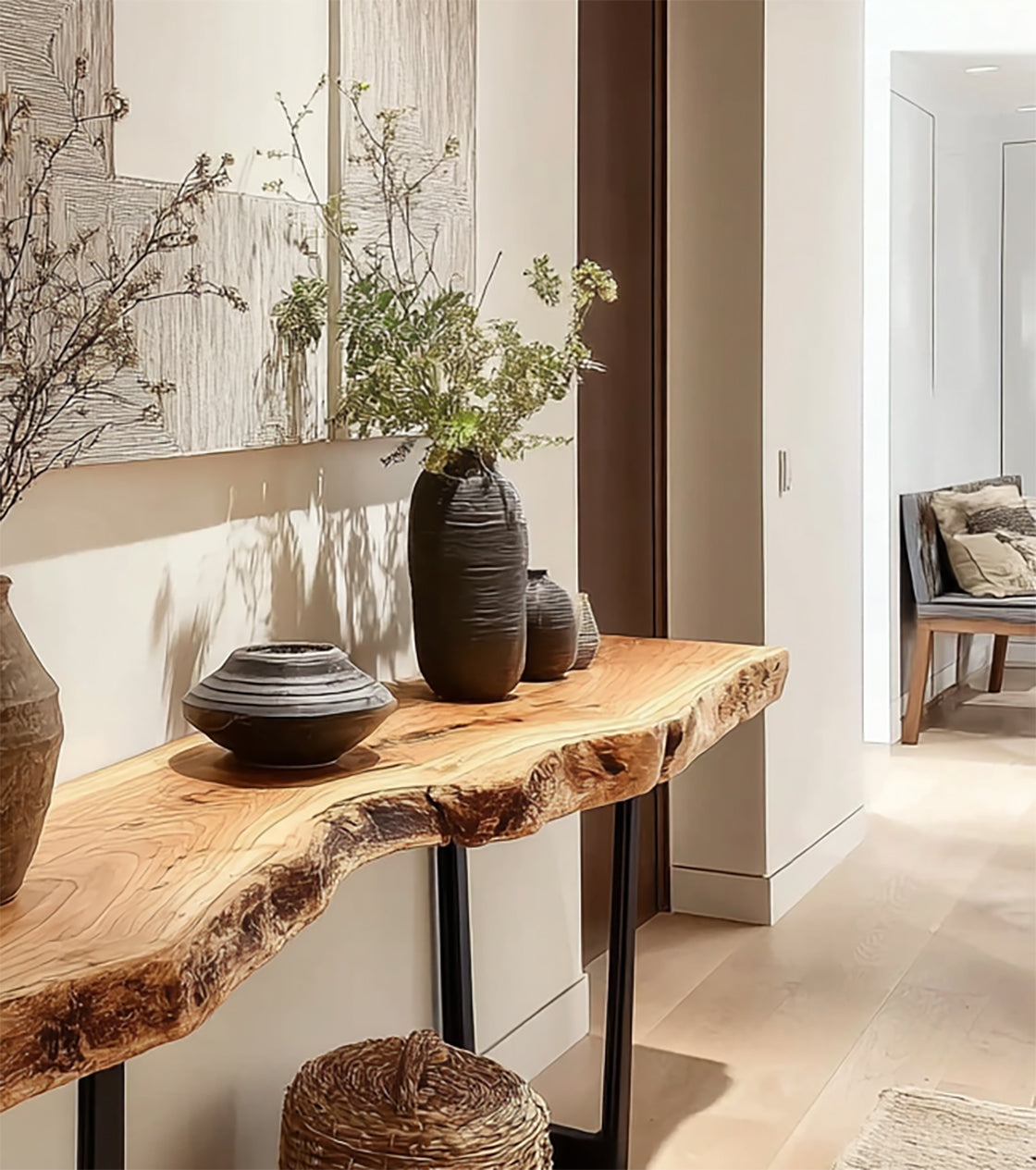 Konsolentisch – Live-Edge-Sofatisch, modern, natürliche Baumkante, vielseitig für Sofa oder Flur