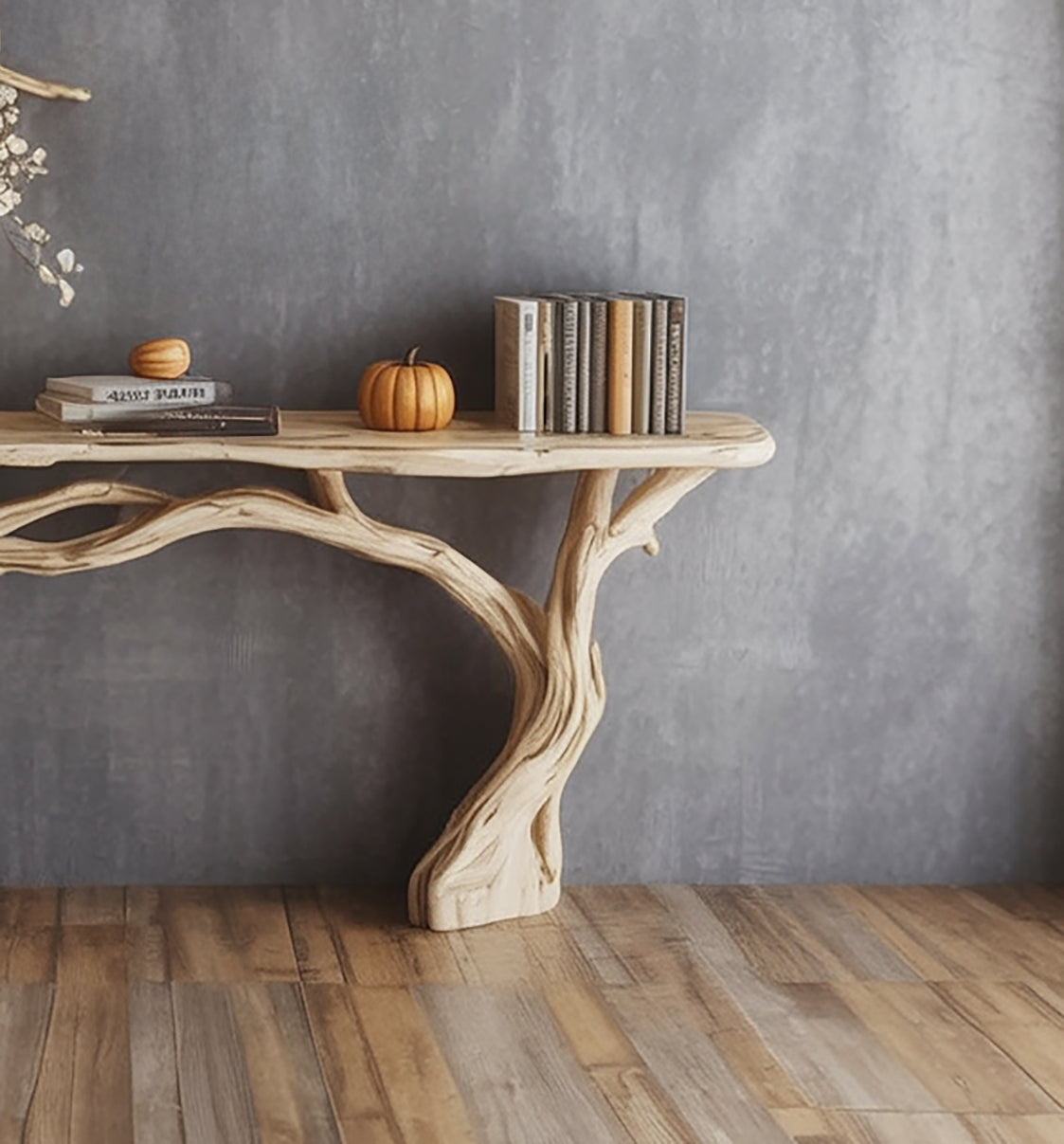 Schmales Floating-Console-Regal mit Baumkante – handgefertigt aus Massivholz