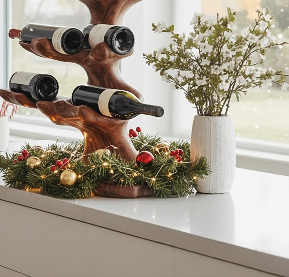 Weihnachtsbaum-Weinregal – Handgefertigter rustikaler Weinhalter aus Holz
