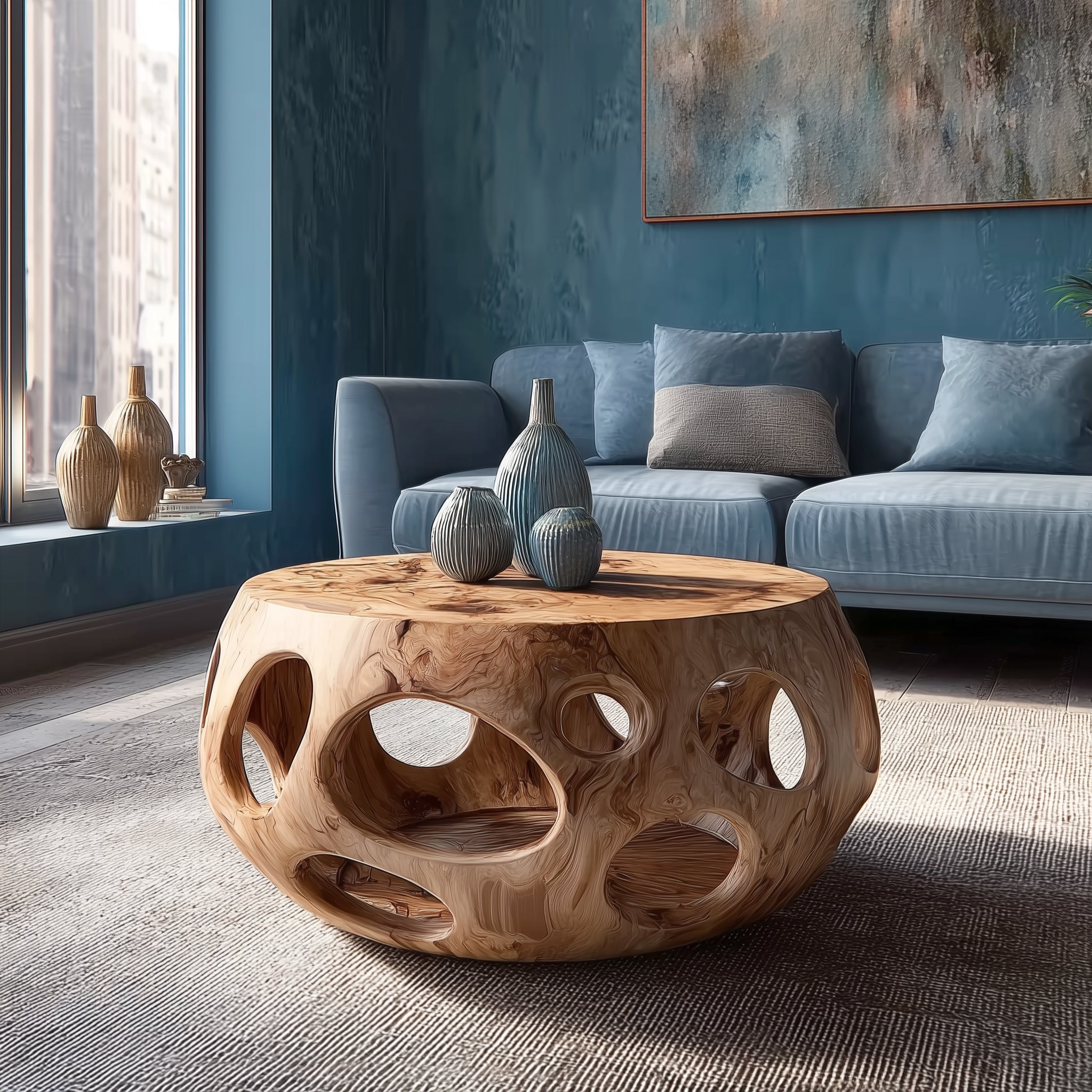 Runder Couchtisch aus Massivholz mit Naturkante – rustikaler Bauernhaus-Stil