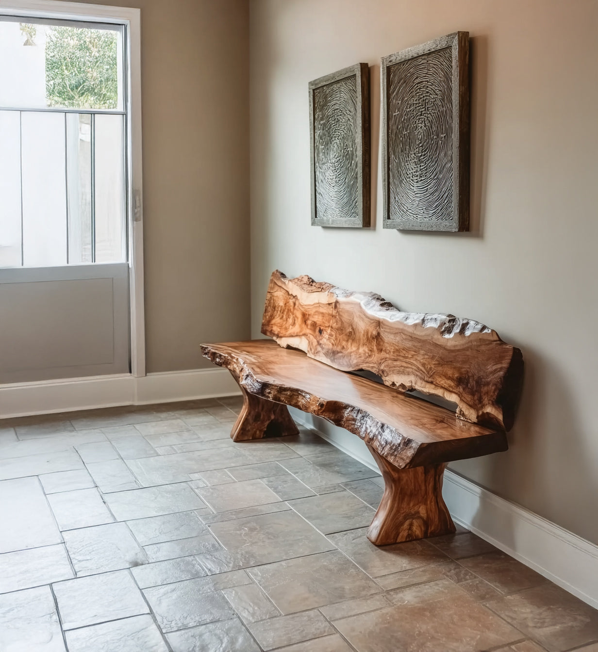 Bank mit Baumkante – handgefertigte Massivholz-Sitzbank mit einzigartiger Maserung