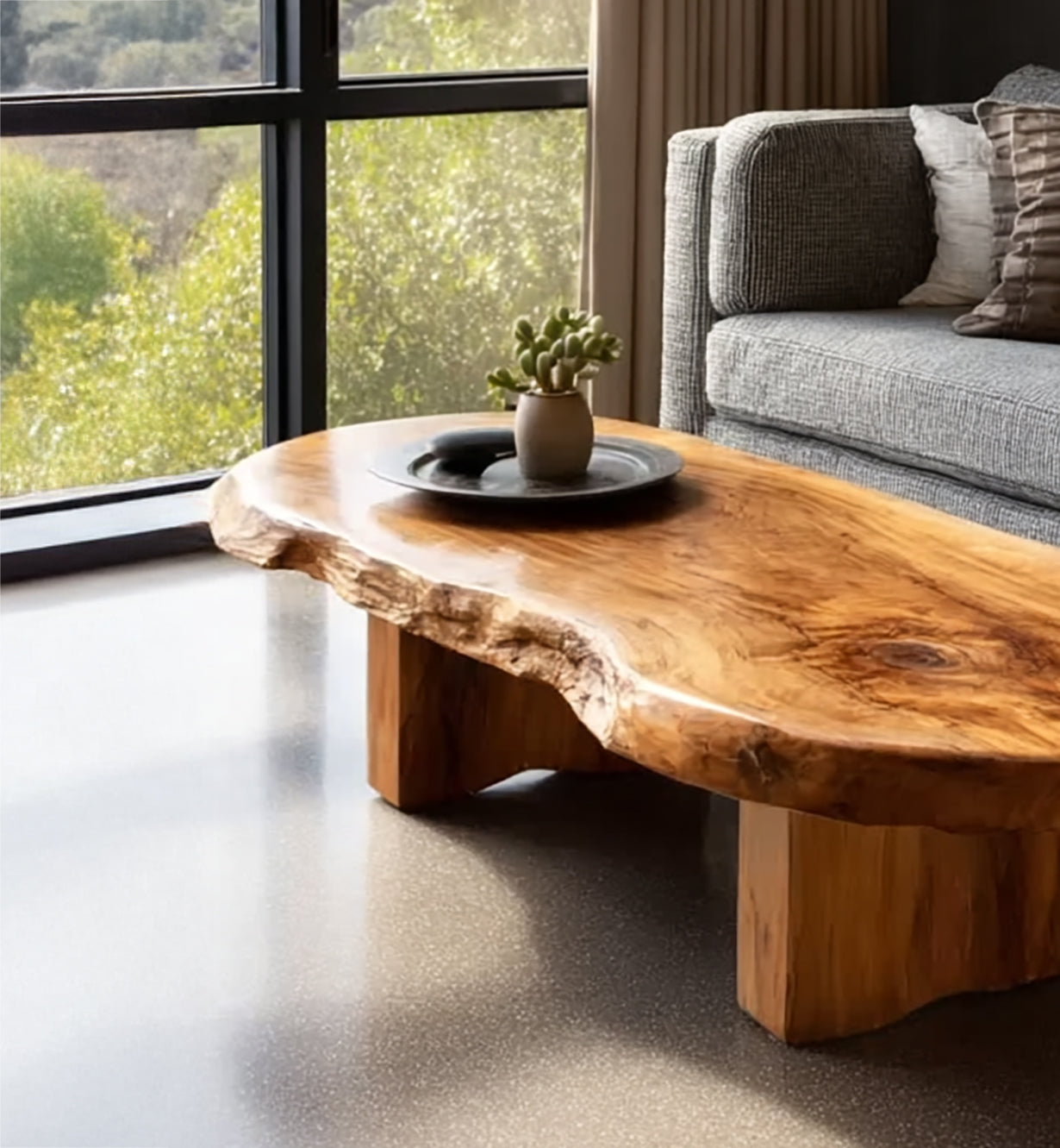 Live Edge Couchtisch aus Massivholz – Asymmetrischer Boho Tisch