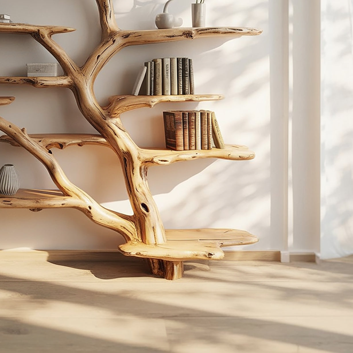 Handgemachtes Tree Bücherregal – Live Edge Massivholz Wanddeko