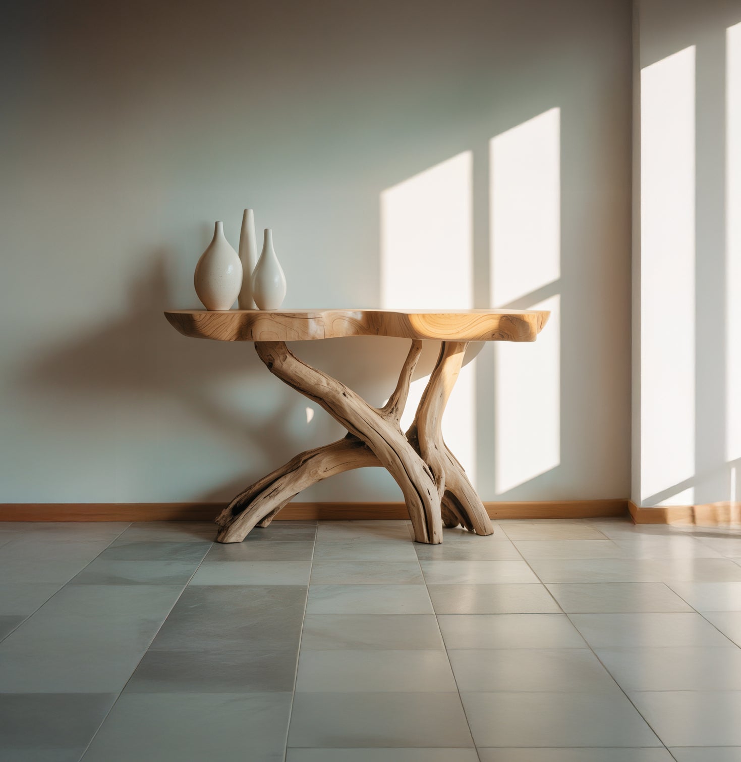 Handgefertigter Live Edge Konsolentisch aus Holz – Rustikale Konsole