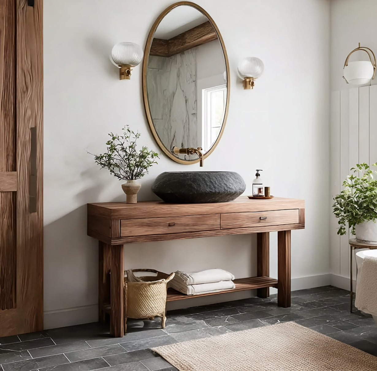 Massivholz Badmöbel schwebend – Rustikaler Live Edge Waschtisch