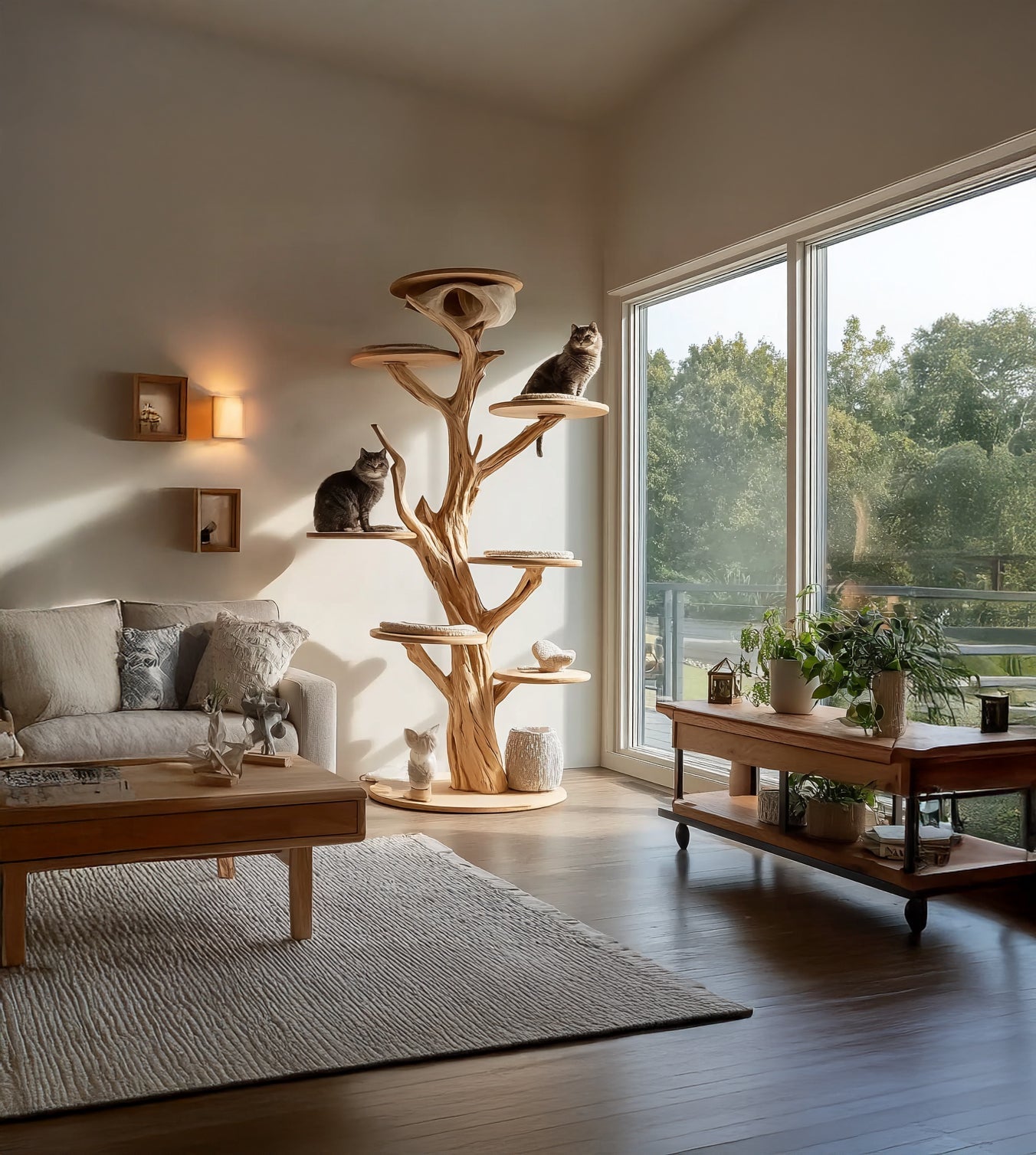 Handgefertigter Katzenbaum aus Massivholz – Mehrstöckiger Design-Kratzbaum