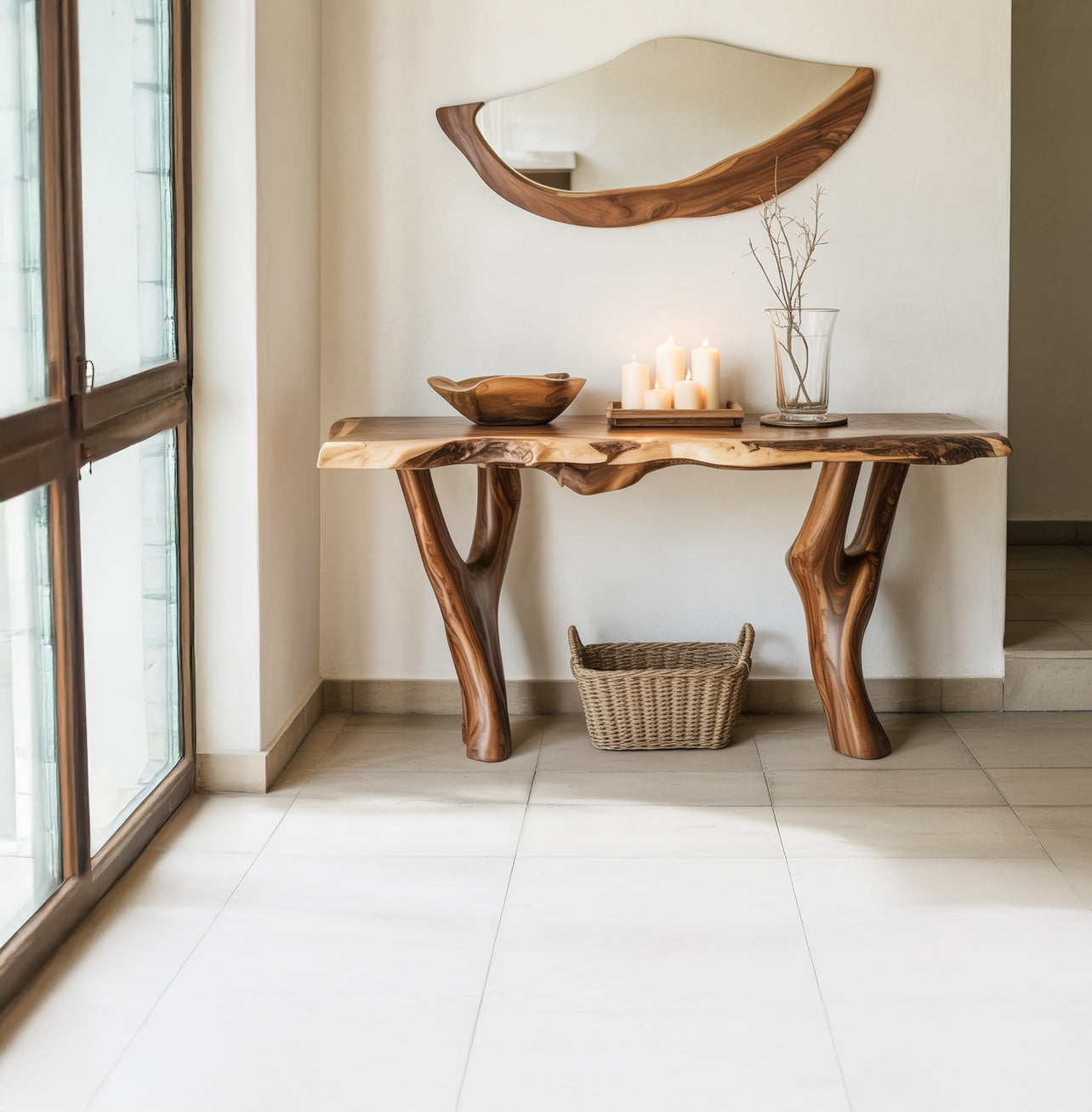 Eingangs-Root-Consoltisch – handgefertigtes Meisterwerk aus Massivholz