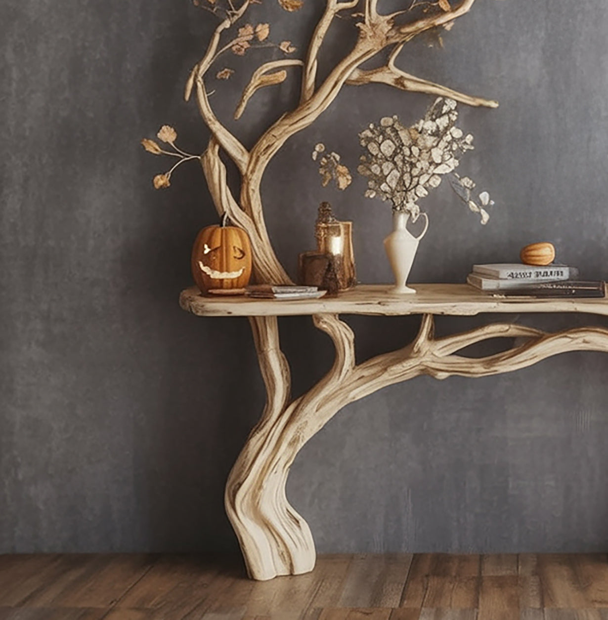 Schmales Floating-Console-Regal mit Baumkante – handgefertigt aus Massivholz