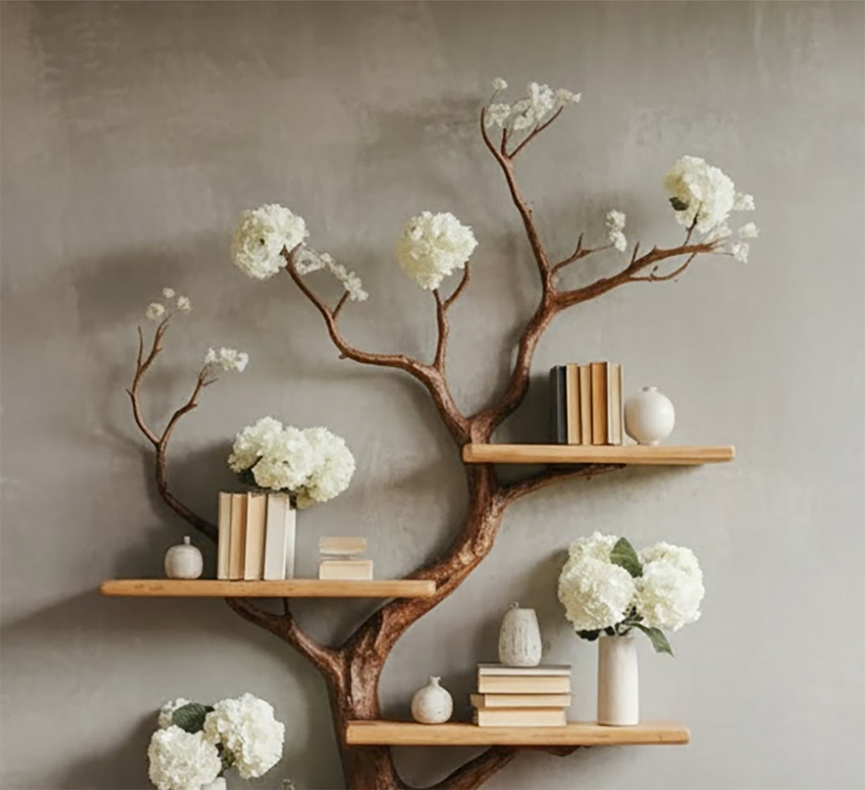 Handgefertigtes Baum-Bücherregal aus Massivholz im Naturdesign