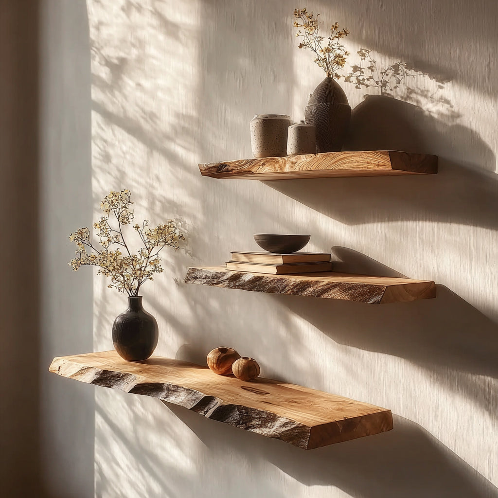 Live Edge Wandregal aus Massivholz – Rustikales Floating Shelf